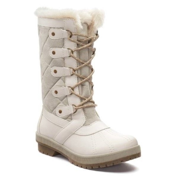 Womens Winter Boots Totes 10 Beige Taupe Quilted Lined Snow Mid Calf Padded - Picture 1 of 6